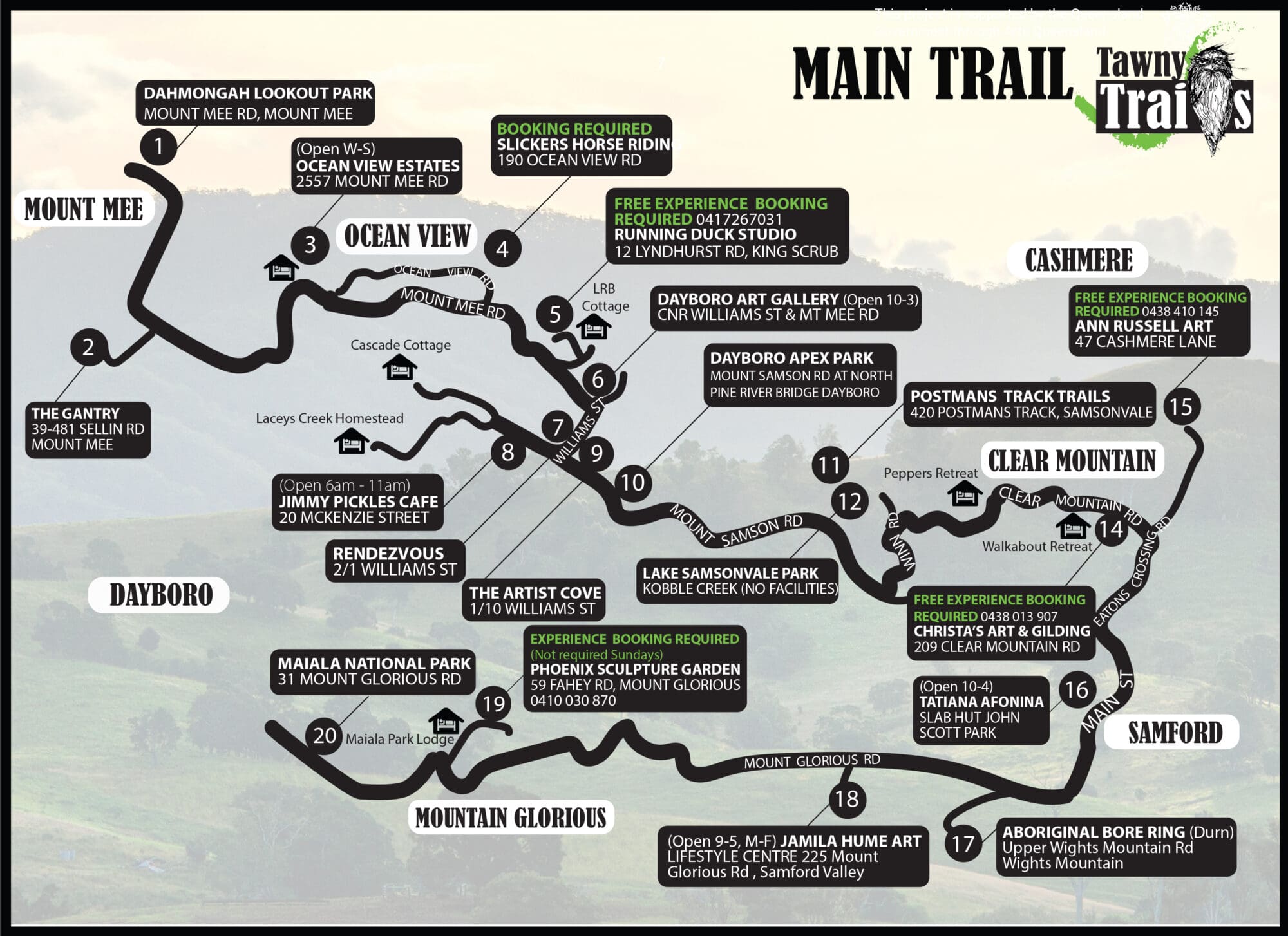 map of the Moreton Bay Hinterland creative locations